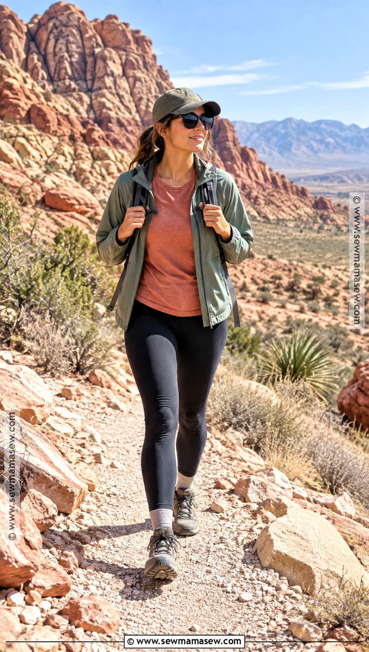 Vegas October Hiking Leggings And Windbreaker Outfit - 20 vegas in october outfits