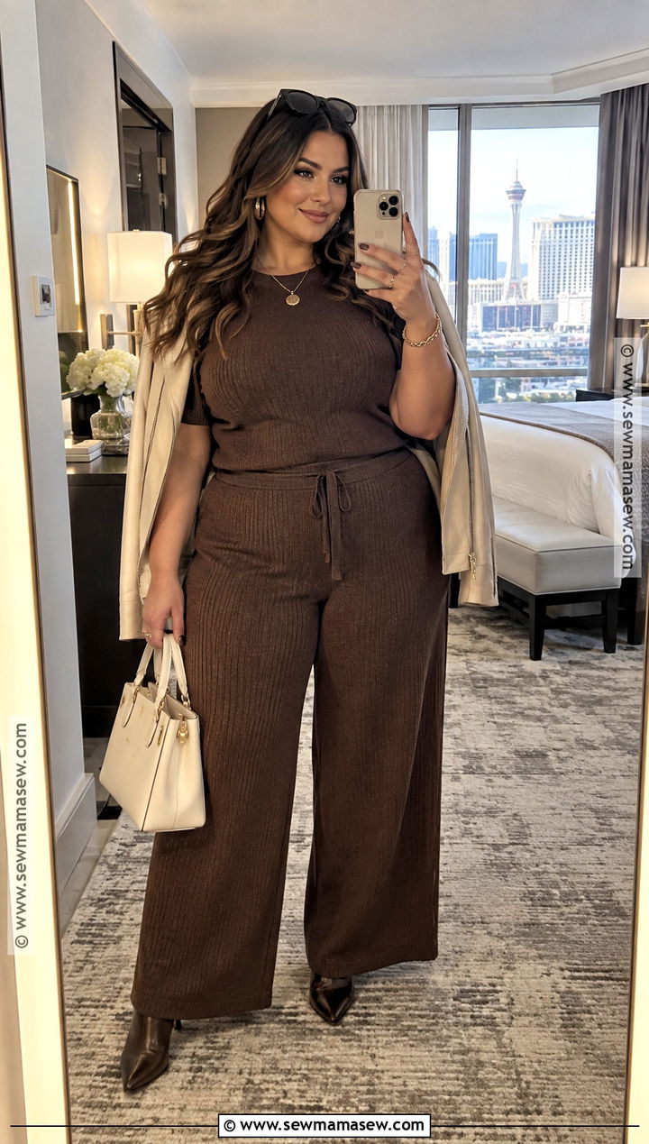 Vegas October Monochrome Knit Set Outfit - 20 outfits for vegas in october