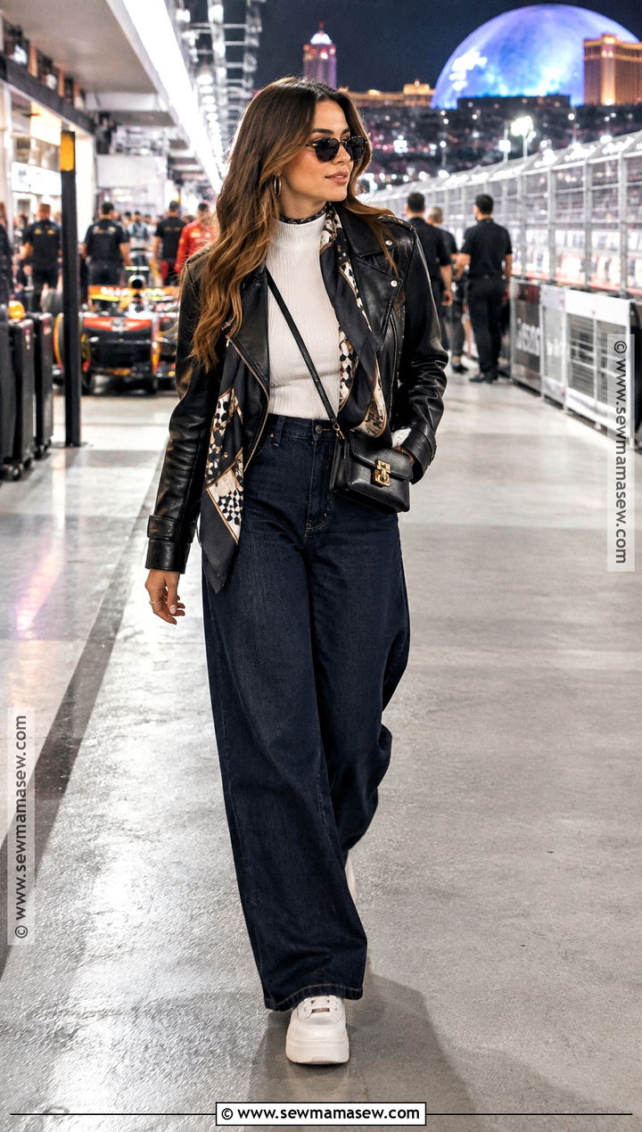Vegas Race Weekend Outfit With Leather Jacket And Jeans - 20 outfits for vegas in november
