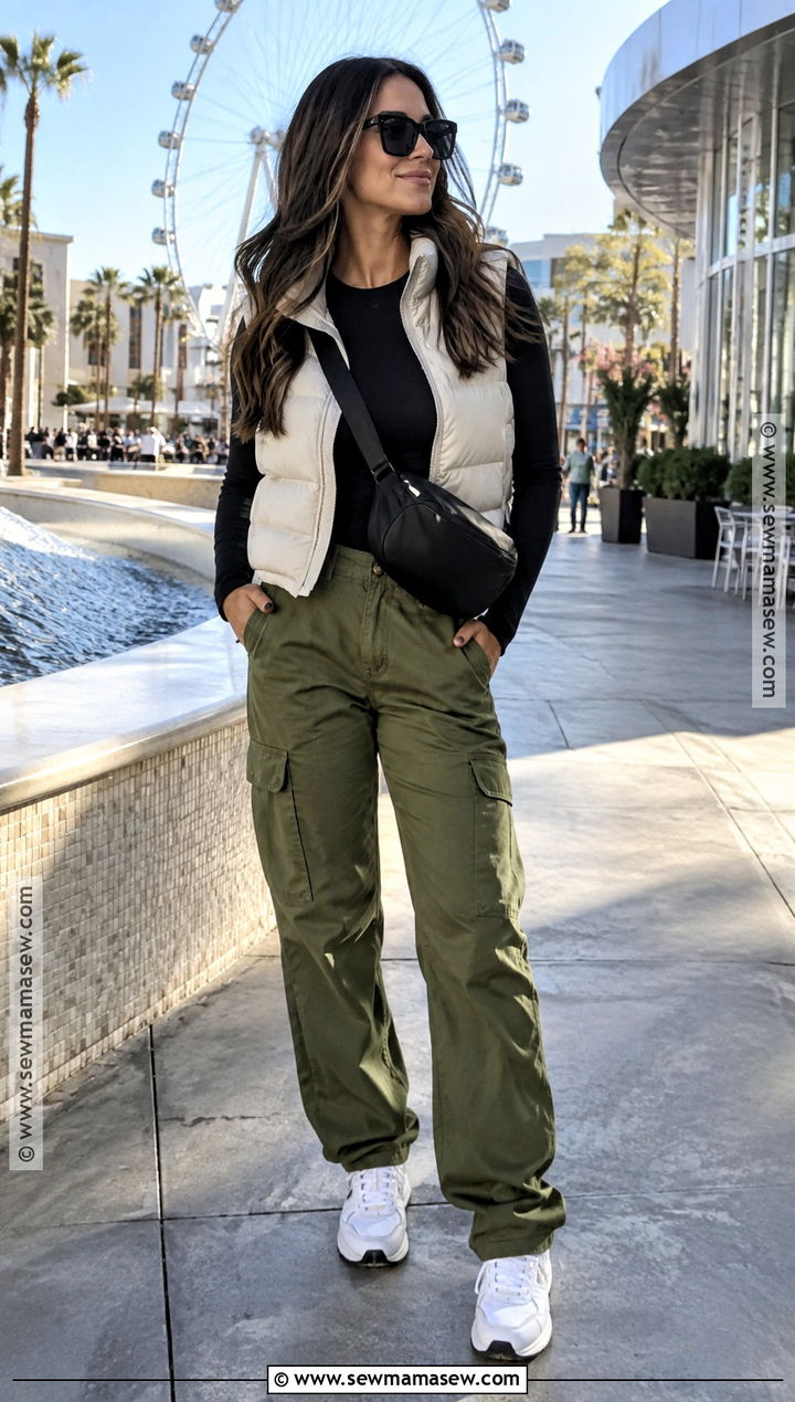 Vegas Sightseeing Outfit With Cargo Pants And Sneakers - 20 outfits for vegas in november