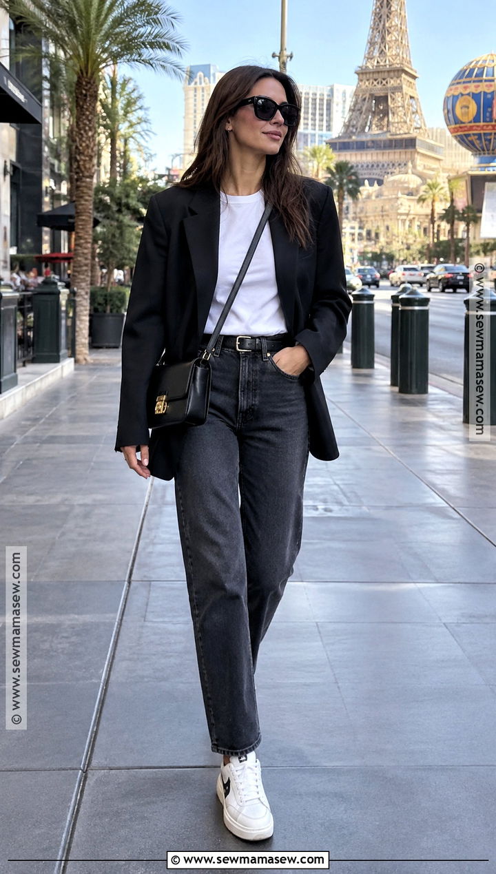 Vegas Strip Outfit With Jeans And Blazer - 20 outfits for vegas in november
