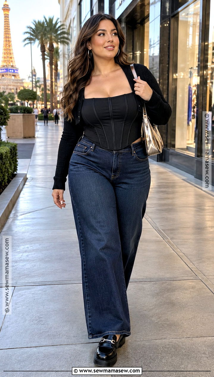 Vegas Wide Leg Jeans With Corset Top - 20 vegas outfit ideas fall