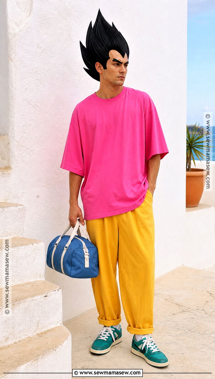 Vegeta Costume With Pink Shirt And Yellow Pants - 30 easy anime costumes