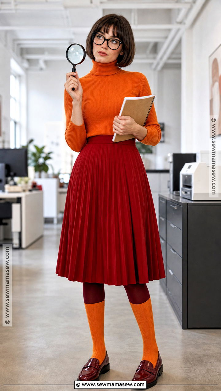 Velma Costume With Orange Sweater - 35 easy halloween costumes for work