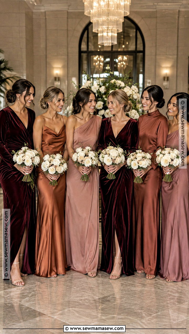 Velvet And Satin Mismatched Bridesmaid Dresses - 20 fall bridesmaid dresses mismatched