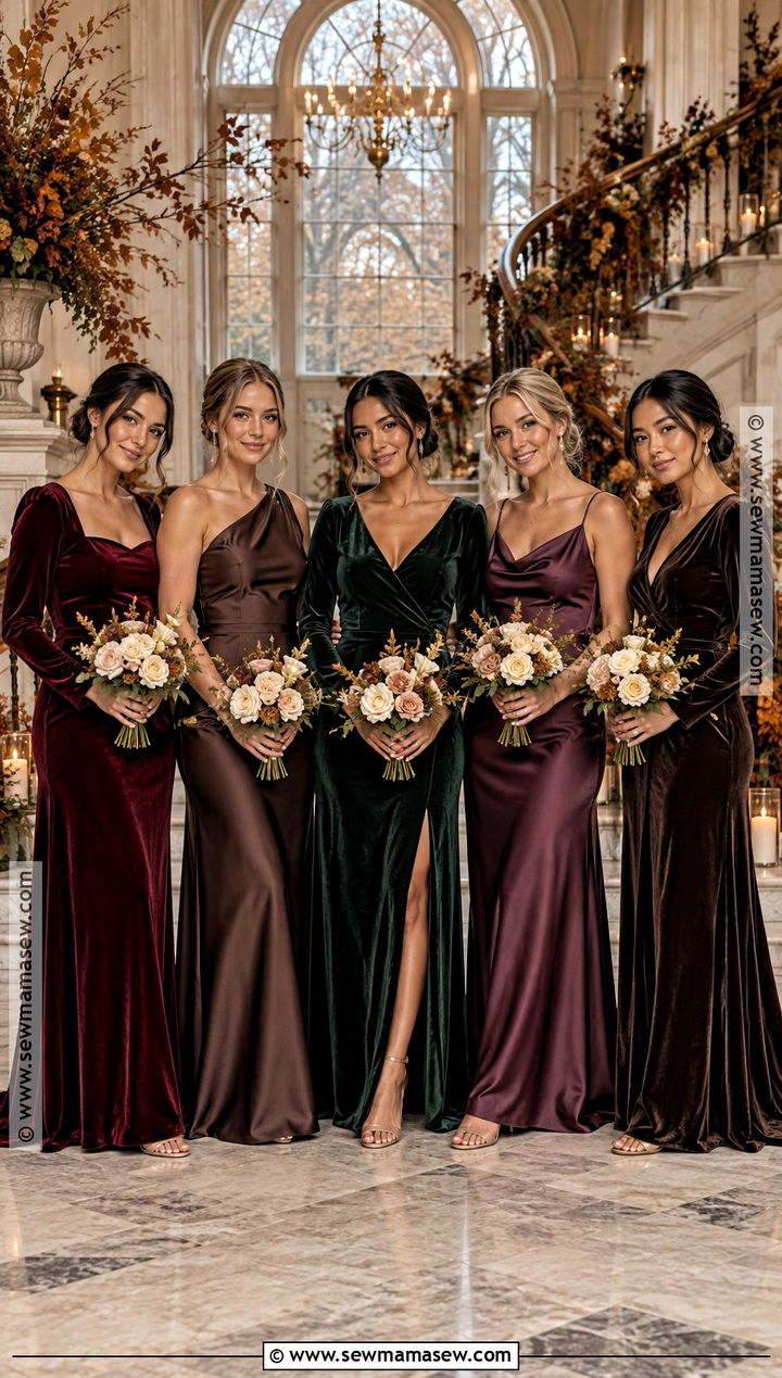 Velvet And Satin Mismatched Bridesmaid Dresses - 15 Autumn Bridesmaid Dresses Mismatched