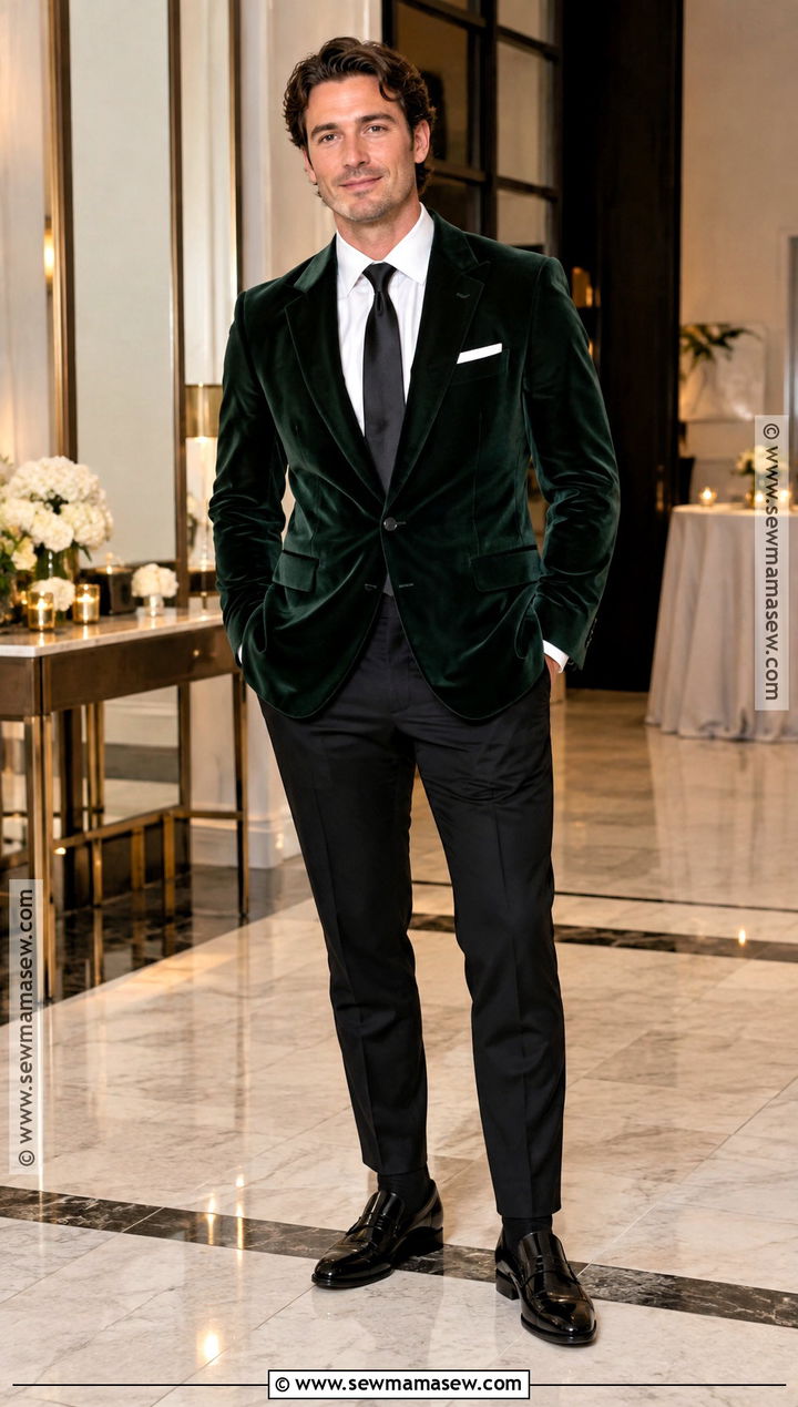 Velvet Blazer And Black Trousers Fall Cocktail Attire - 15 mens fall cocktail attire ideas