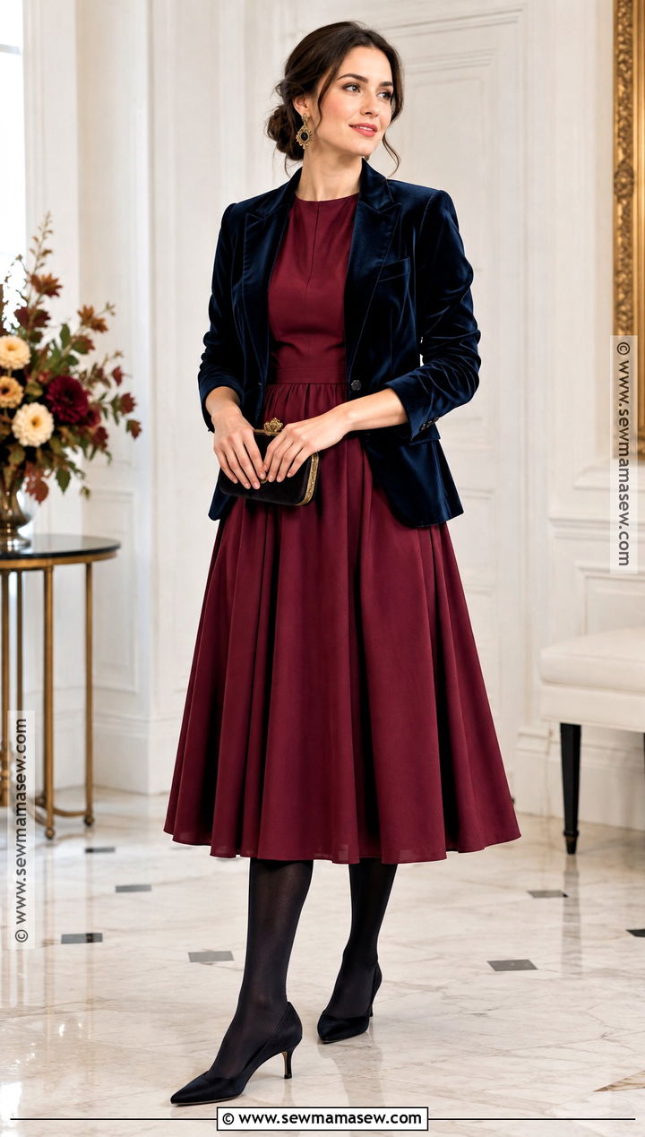 Velvet Blazer And Midi Dress Autumn Outfit - 25 autumn aesthetic outfit vintage ideas
