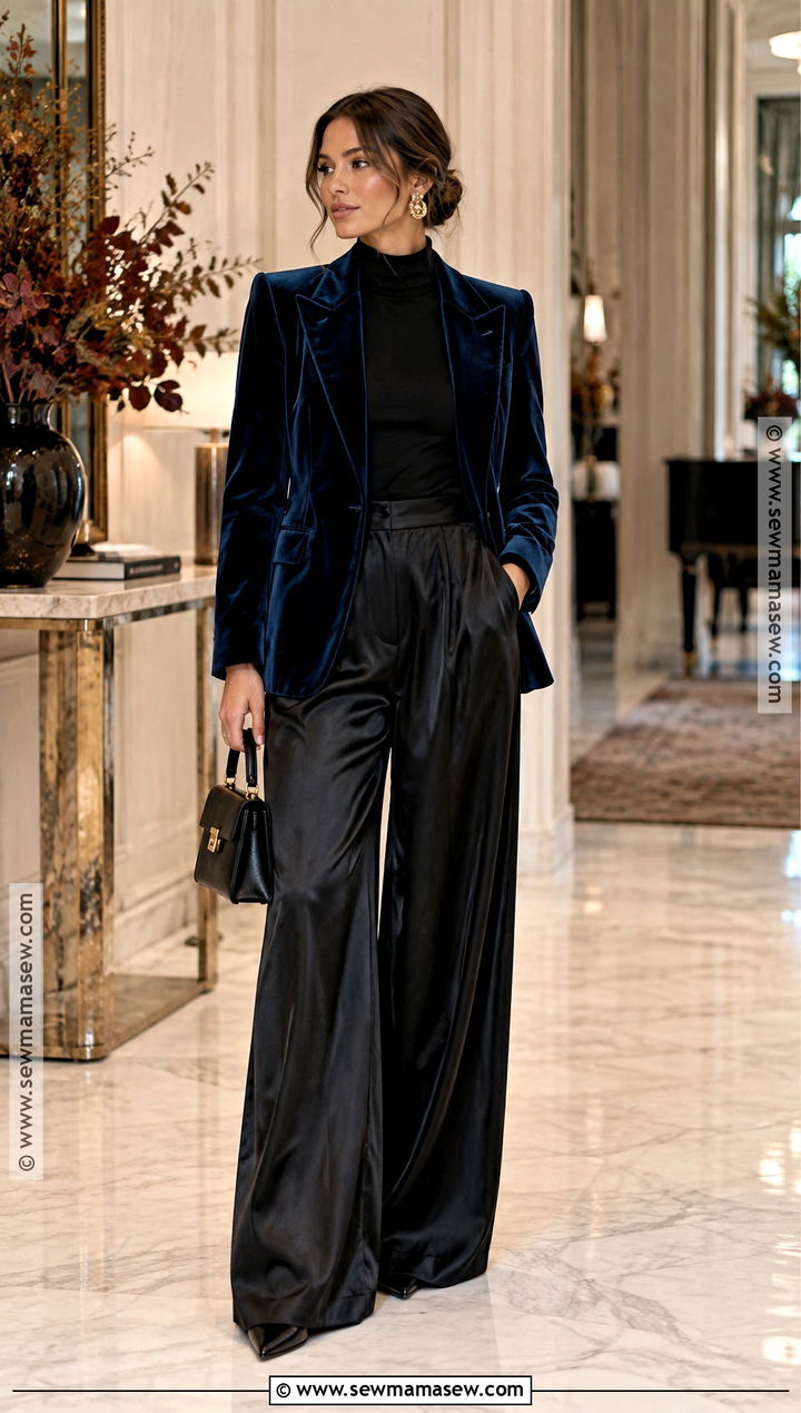 Velvet Blazer And Satin Pants Fall Outfit - 25 fall classy outfits