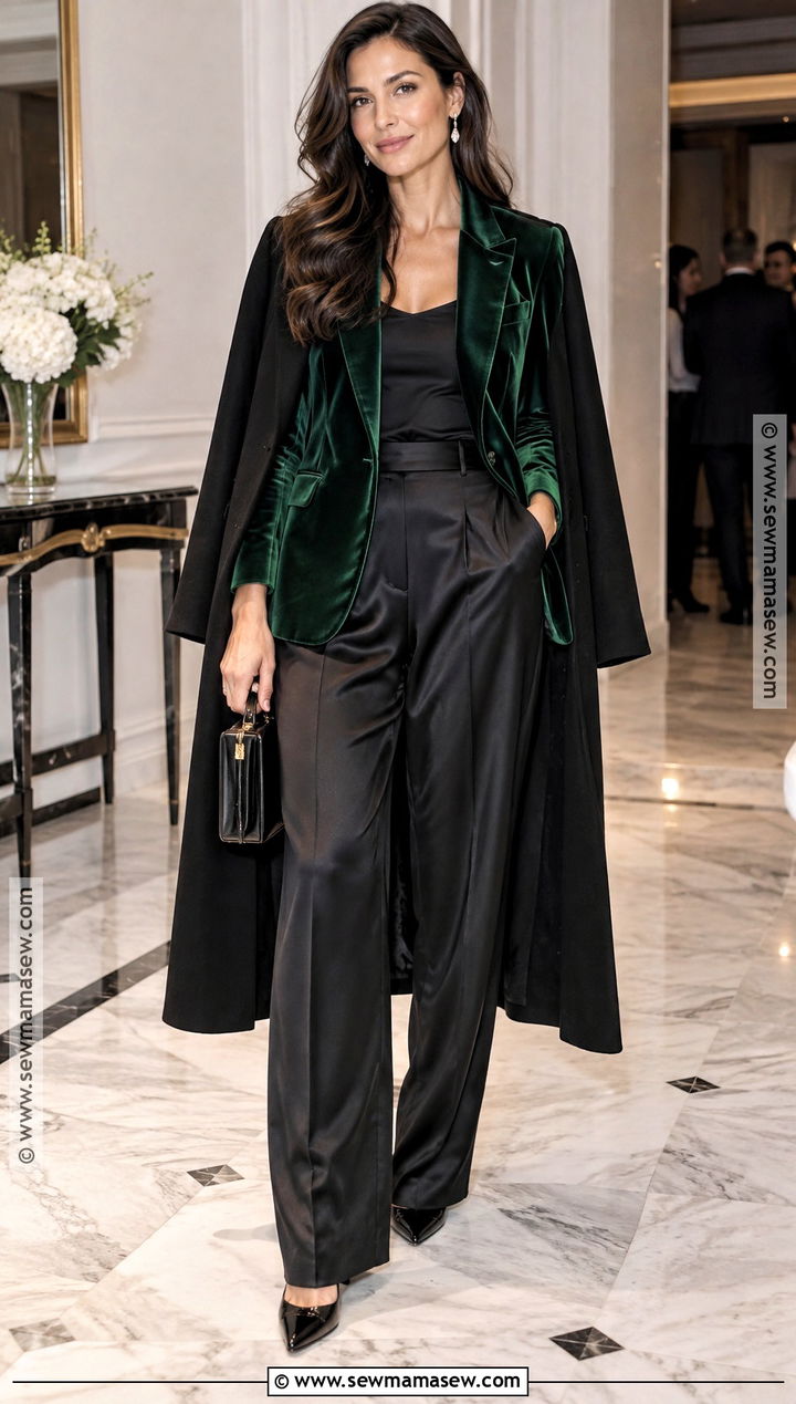 Velvet Blazer And Satin Trousers Fall Outfit - 20 fall outfits fancy