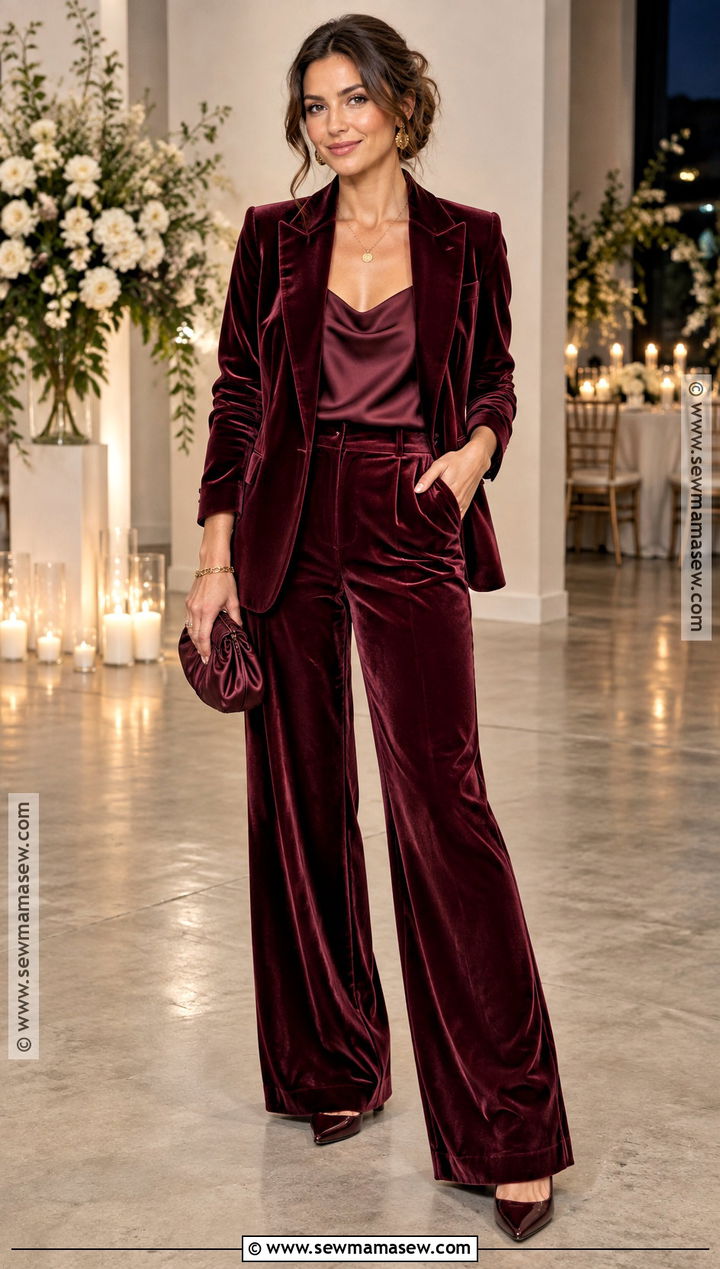 Velvet Blazer And Wide Leg Trousers For A September Wedding - 15 September Wedding Attire For Guest Ideas