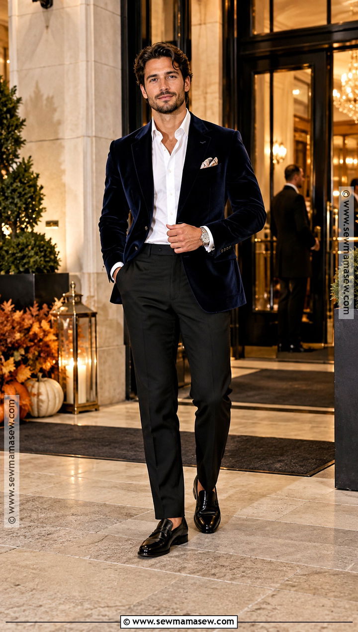 Velvet Blazer With Black Trousers - 15 dapper fall outfits for men