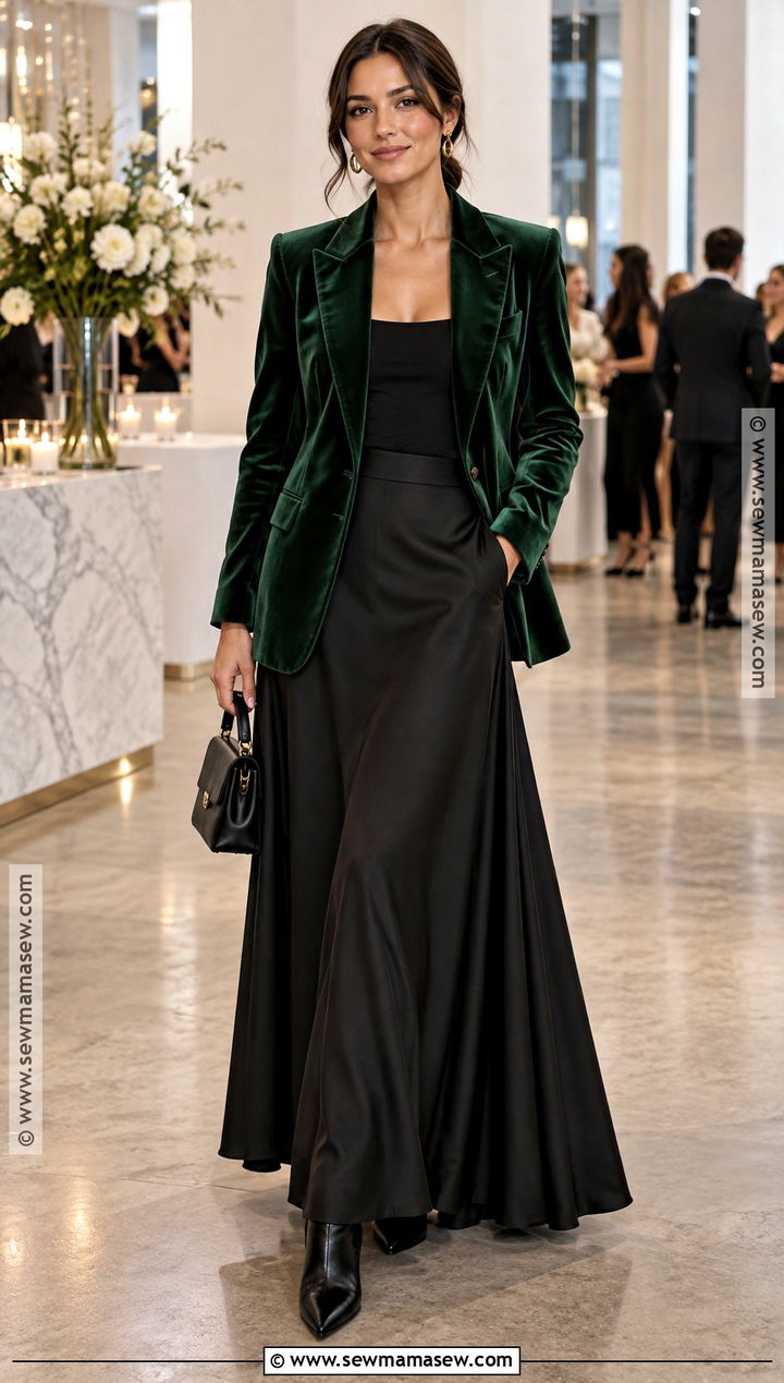 Velvet Blazer and Black Maxi Skirt Fall Outfit - 15 Moody Fall Outfits for Women