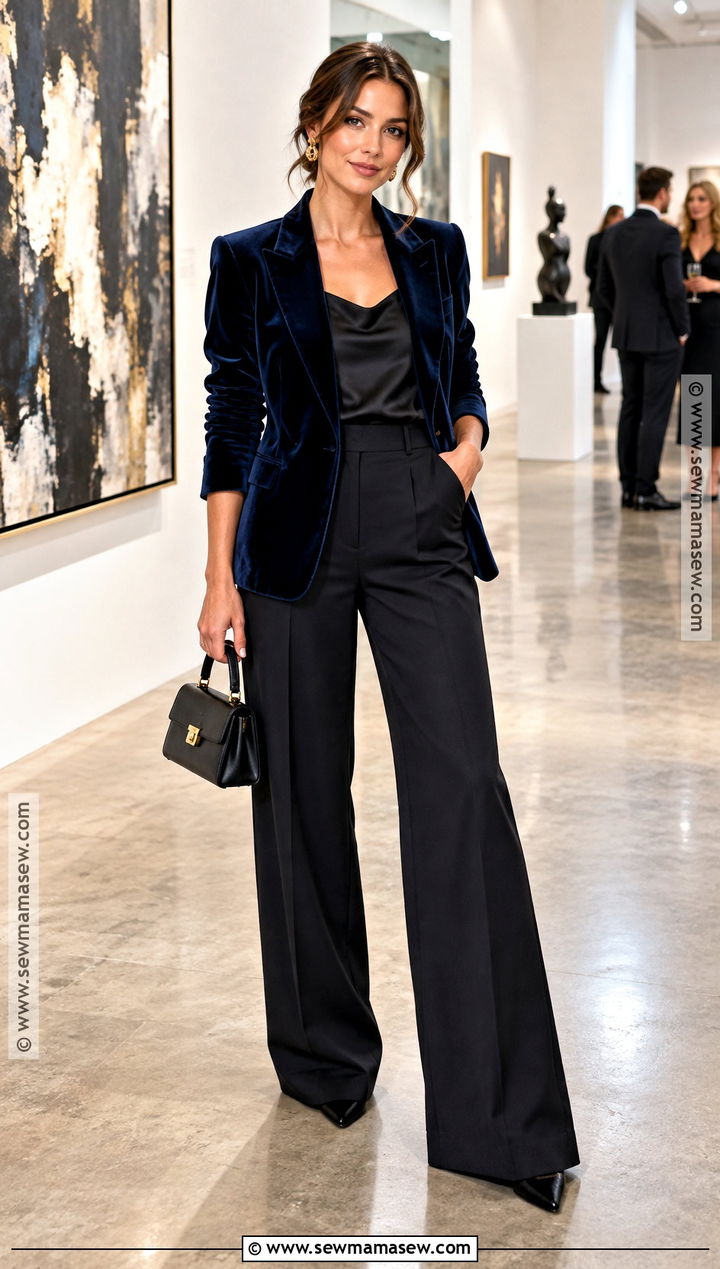 Velvet Blazer and Black Pants Outfit - 15 elegant fall fashion style ideas