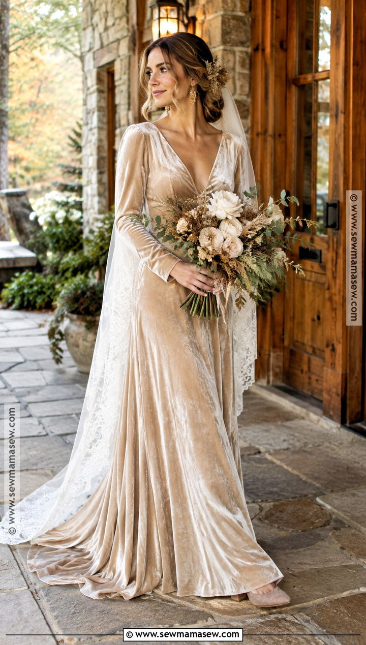 Velvet Boho Autumn Wedding Dress - 15 boho autumn wedding dress ideas