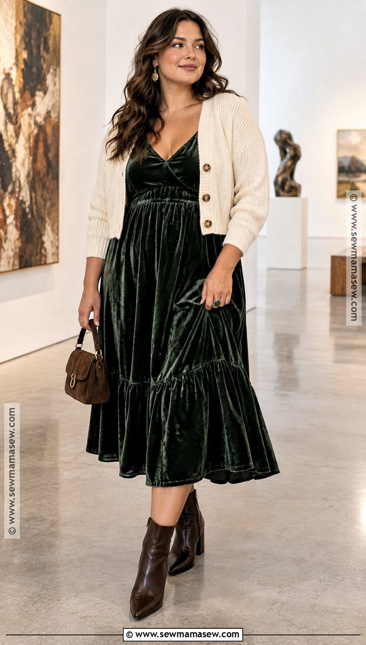 Velvet Boho Dress With Cropped Cardigan - 15 Boho Fall Dress Ideas