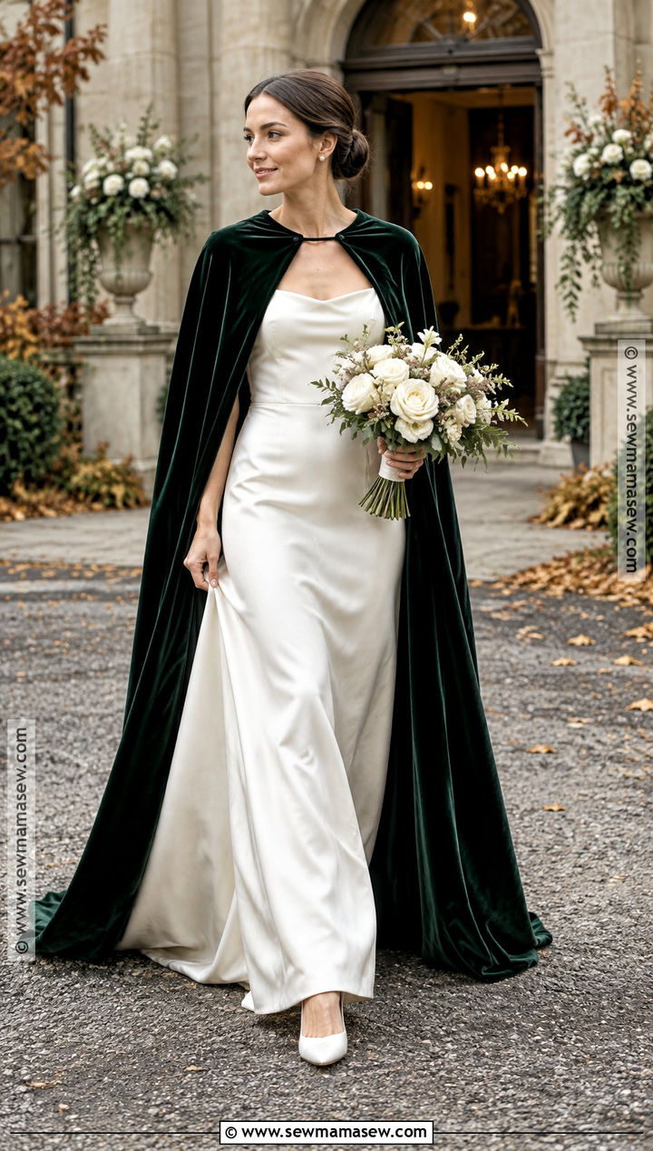 Velvet Cape Fall Wedding Dress - 15 Fall Theme Wedding Dress Ideas
