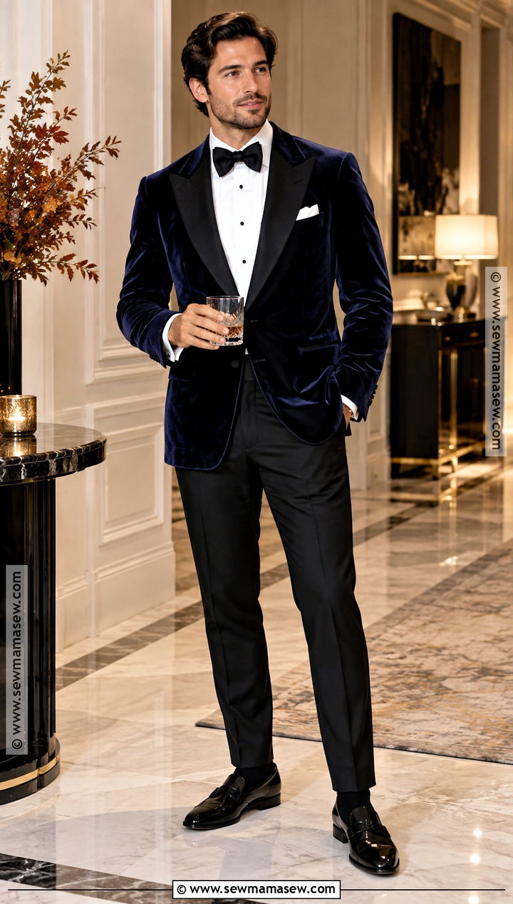Velvet Dinner Jacket Fall Wedding Guest Outfit - 15 male wedding guest outfit fall ideas