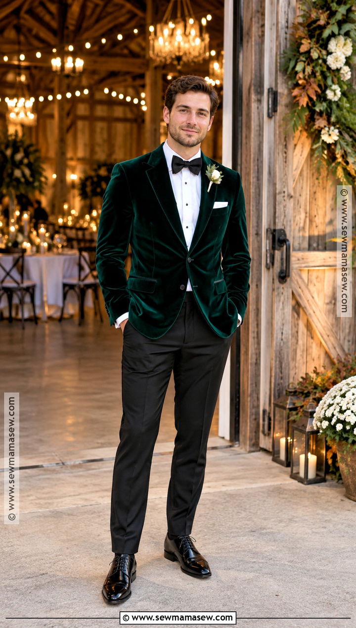 Velvet Dinner Jacket Groom Attire - 15 fall country wedding groom attire ideas