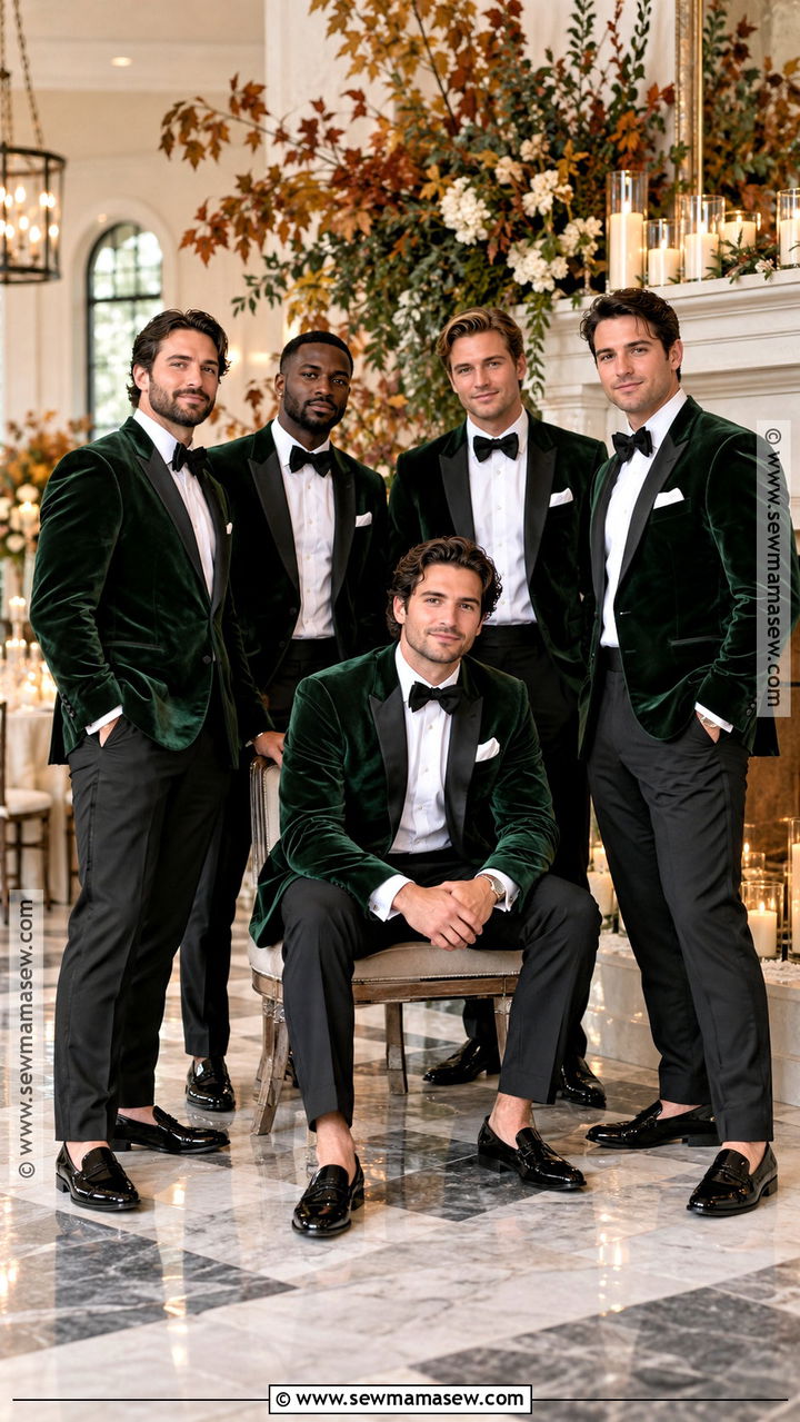 Velvet Dinner Jacket With Black Trousers - 20 groomsmen fall wedding attire ideas