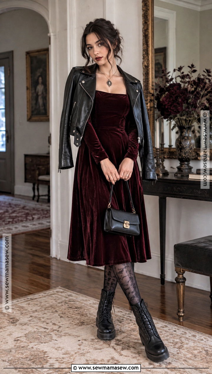 Velvet Dress And Combat Boots Fall Outfit - 25 alternative fall outfits