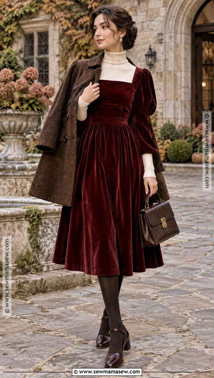 Velvet Dress And Mary Janes Cottagecore Fall Outfit - 20 cottagecore fall outfits