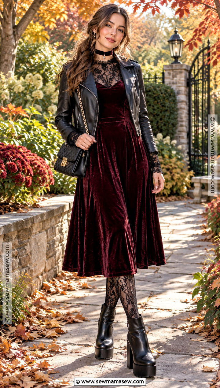 Velvet Dress And Platform Boots Outfit - 25 alt fall outfits