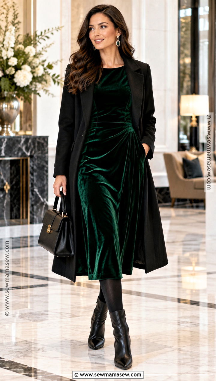 Velvet Dress With Heeled Boots - 25 fall dress ideas