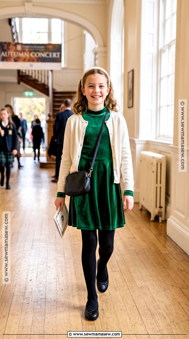 Velvet Fall Dress With Ballet Flats - 15 fall dresses for preteens