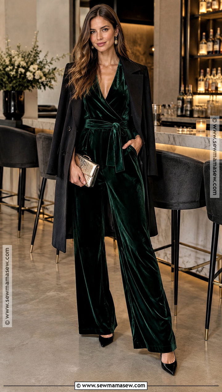 Velvet Jumpsuit Bar Outfit - 25 fall night out outfit bar ideas