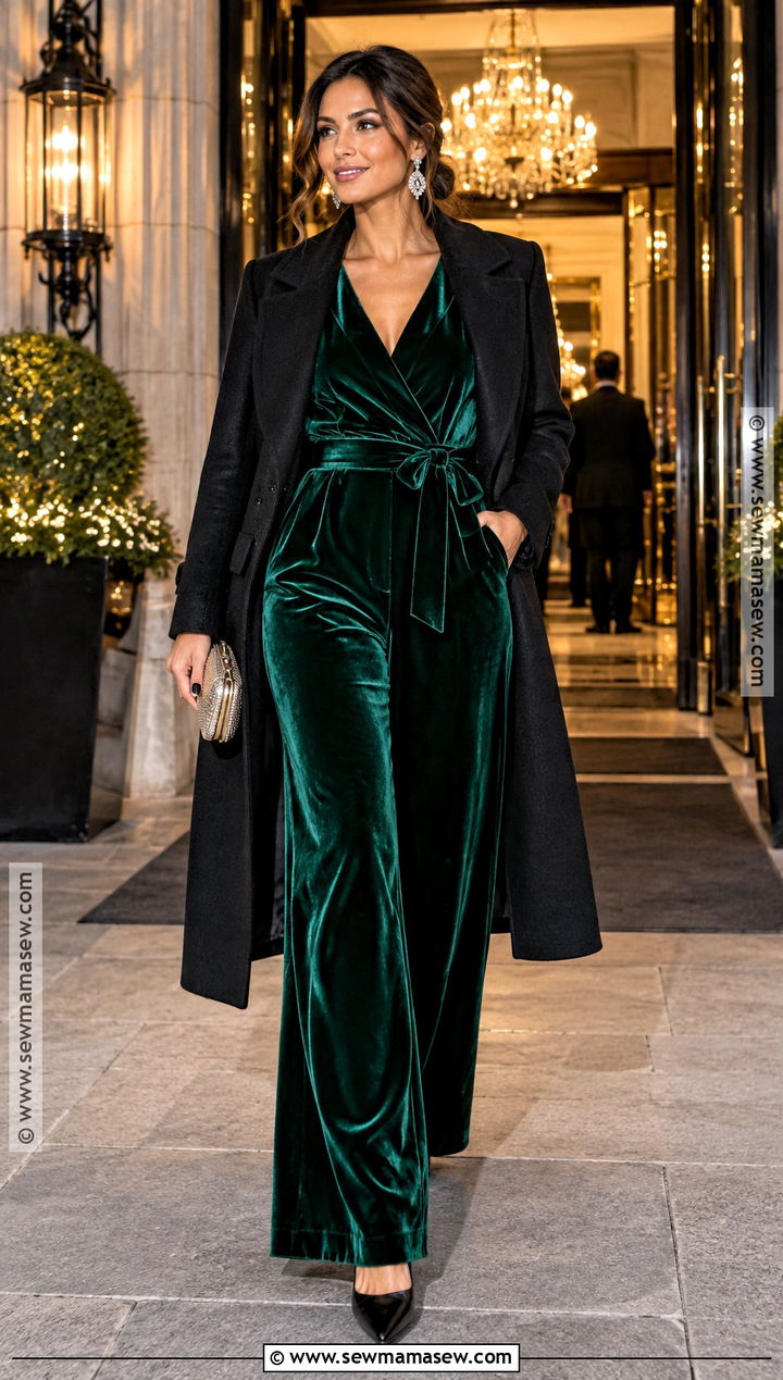 Velvet Jumpsuit With Pointed Heels - 15 Fall Outfits 2026 Night Out