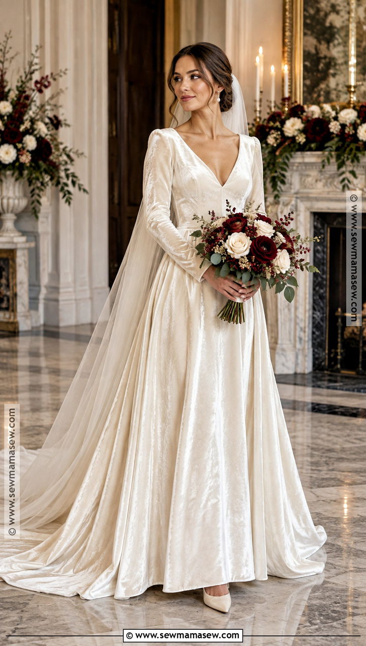 Velvet Long Sleeve Wedding Dress - 15 Late Fall Wedding Dress Ideas