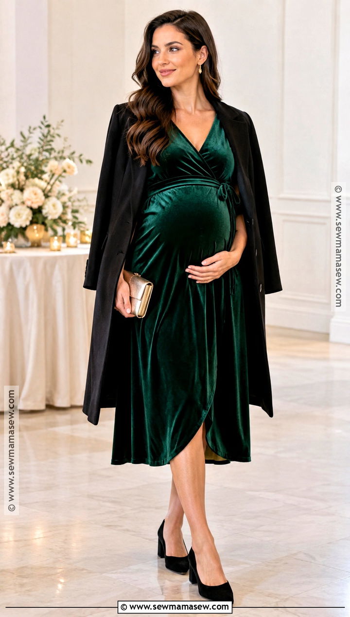 Velvet Maternity Dress With Low Block Heels - 20 fall maternity dresses