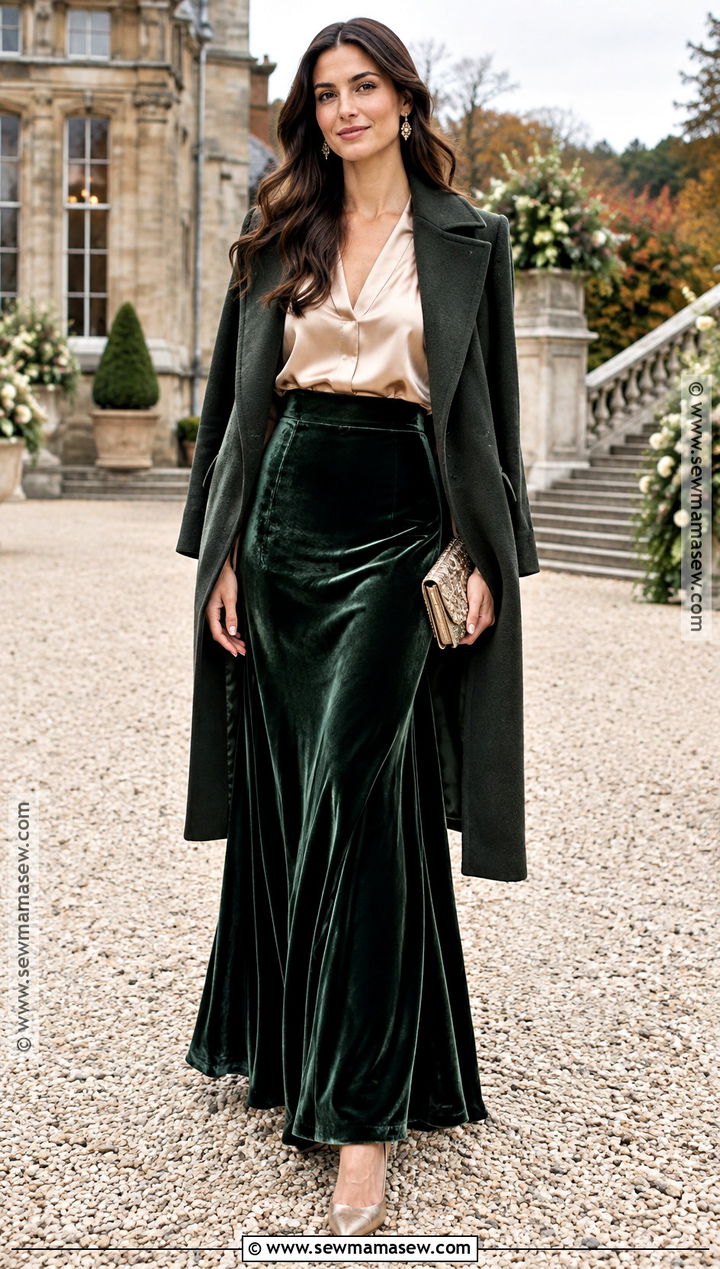 Velvet Maxi Skirt Wedding Guest Outfit - 15 wedding guest looks autumn