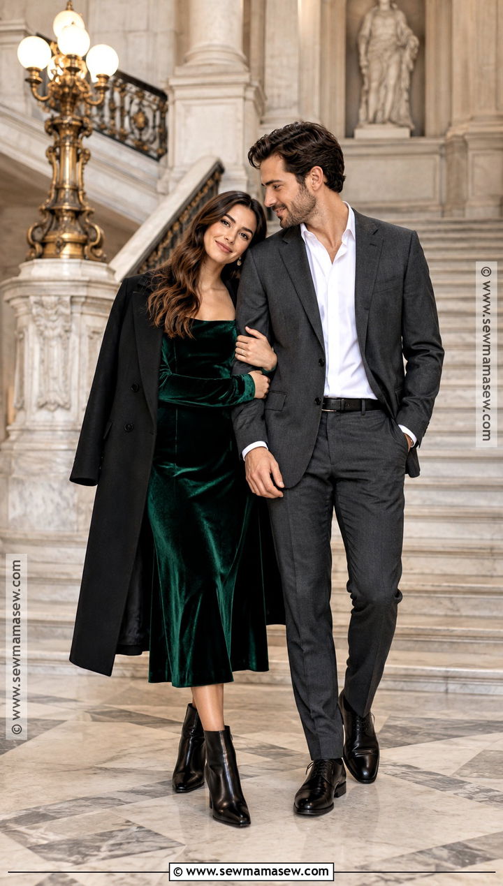 Velvet Midi Dress And Tailored Suit - 20 november engagement pictures outfit ideas
