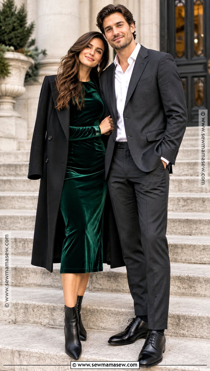 Velvet Midi Dress Engagement Photo Outfit - 15 engagement photo shoot outfits fall