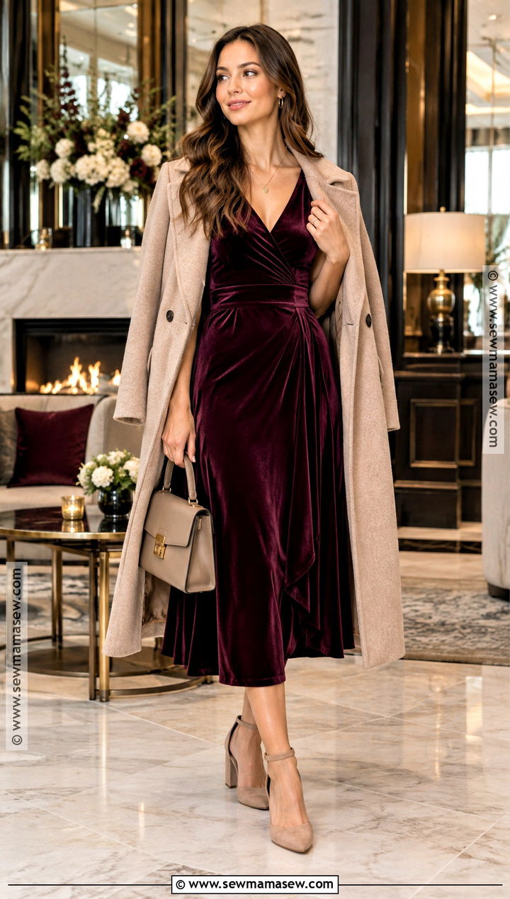 Velvet Midi Dress Fall Bridal Shower Outfit - 20 bridal shower guest outfit fall ideas