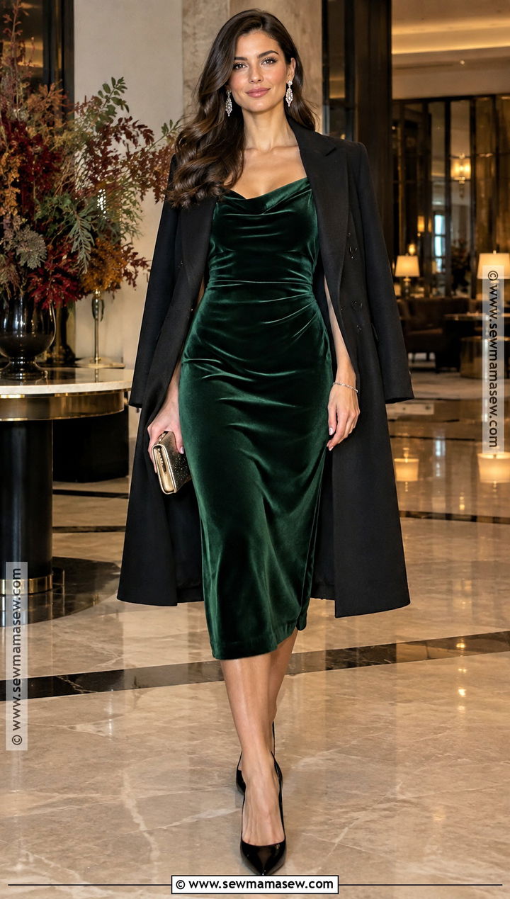 Velvet Midi Dress Fall Night Outfit - 20 night outfits fall