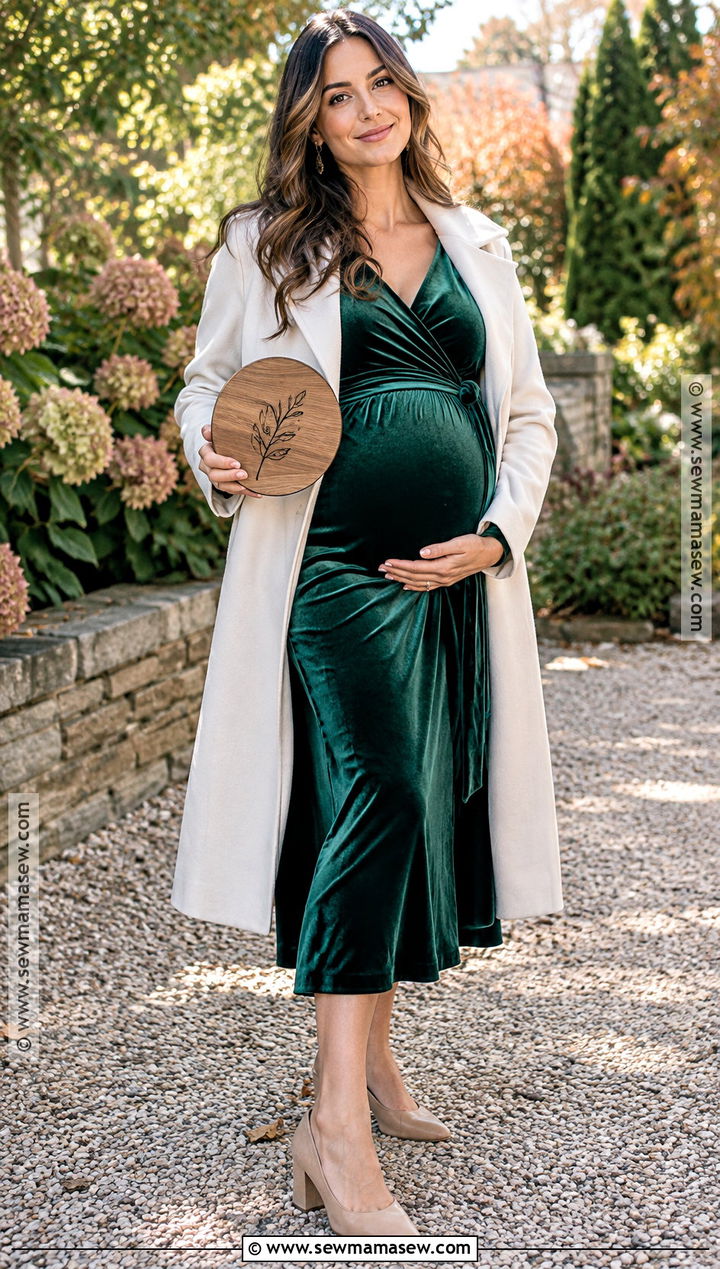 Velvet Midi Dress Fall Pregnancy Announcement Outfit - 15 Pregnancy Announcement Fall Outfits