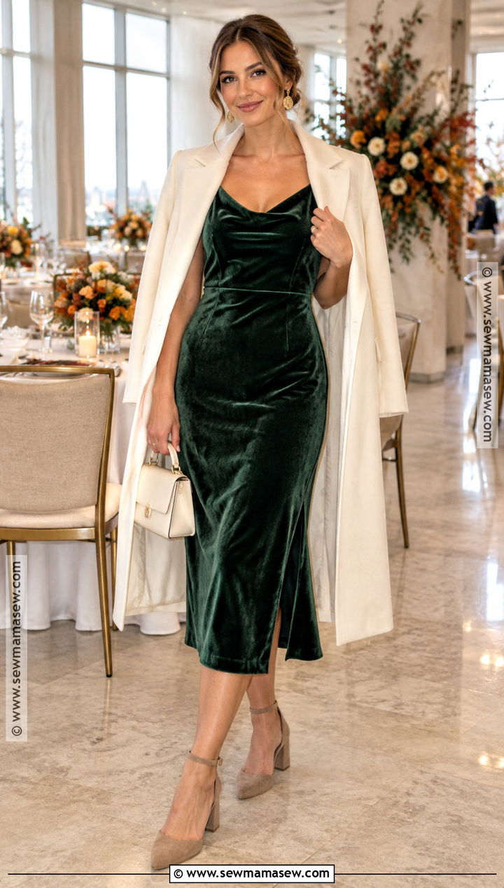Velvet Midi Dress Fall Shower Guest Outfit - 20 fall shower outfit for guest ideas