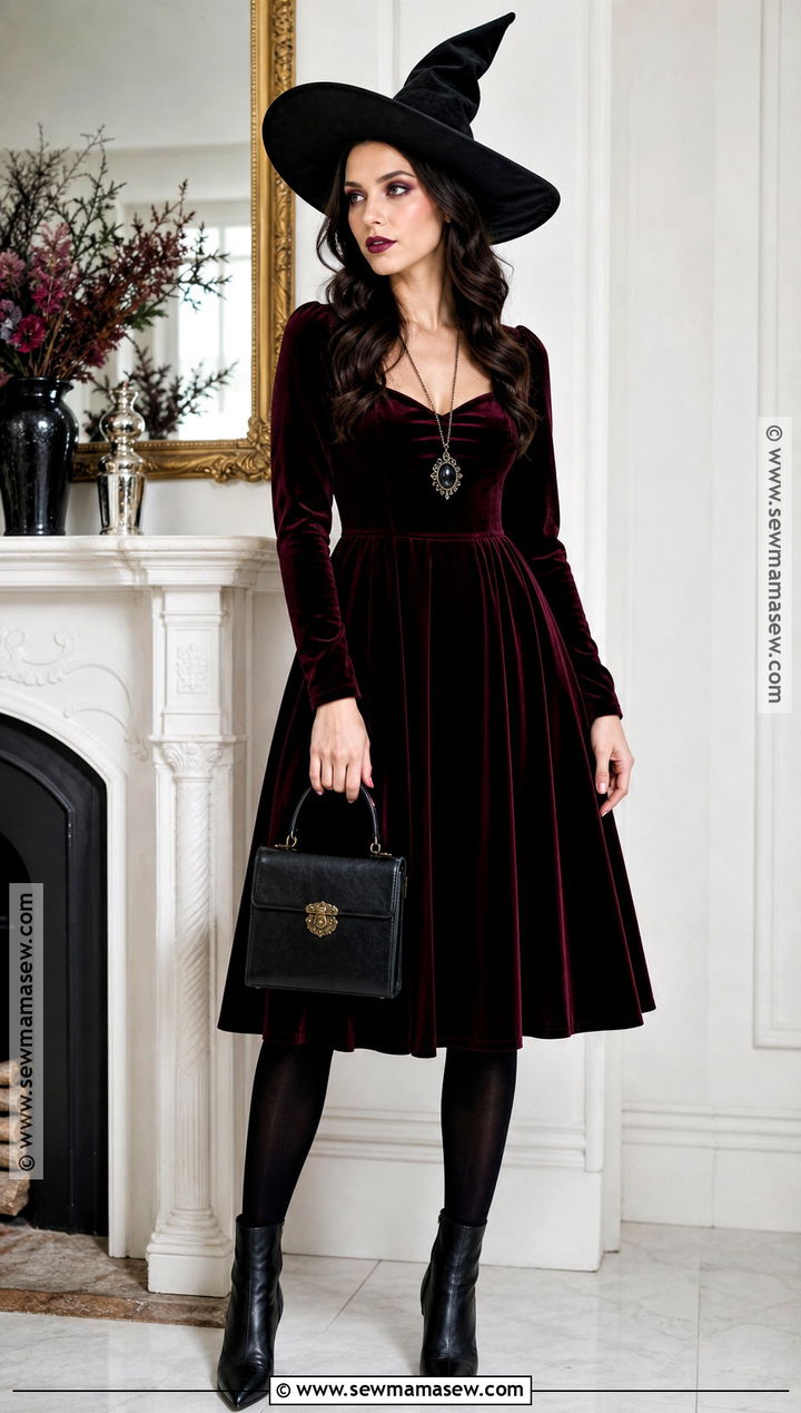 Velvet Midi Dress Witch Outfit - 35 witches outfit ideas