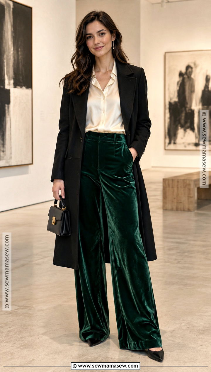 Velvet Pants With Silk Blouse And Pointed Flats - 25 fall outfits pants