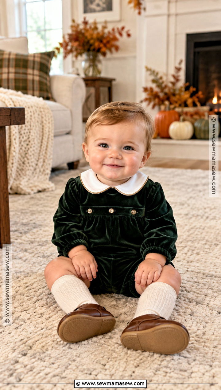 Velvet Romper and Knee Socks - 15 thanksgiving outfit ideas for baby boys