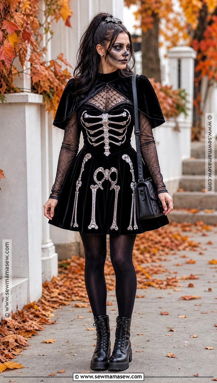 Velvet Skeleton Dress Costume - 35 skeleton dress ideas