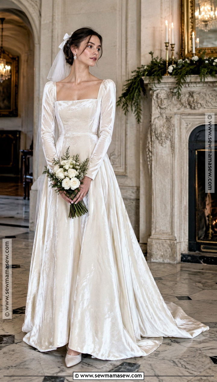 Velvet Square Neck Wedding Dress - 15 Wedding Dresses November Brides