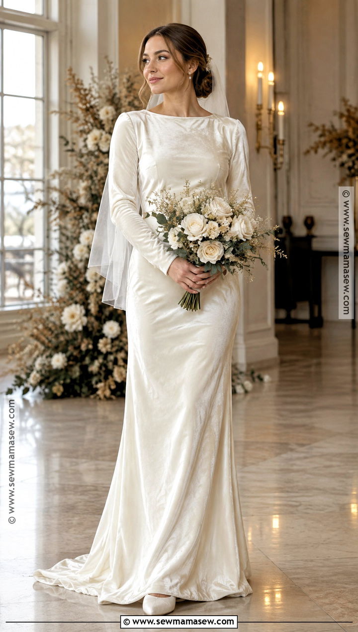 Velvet Wedding Dress With Long Sleeves - 15 Fall Bride Wedding Dress Ideas