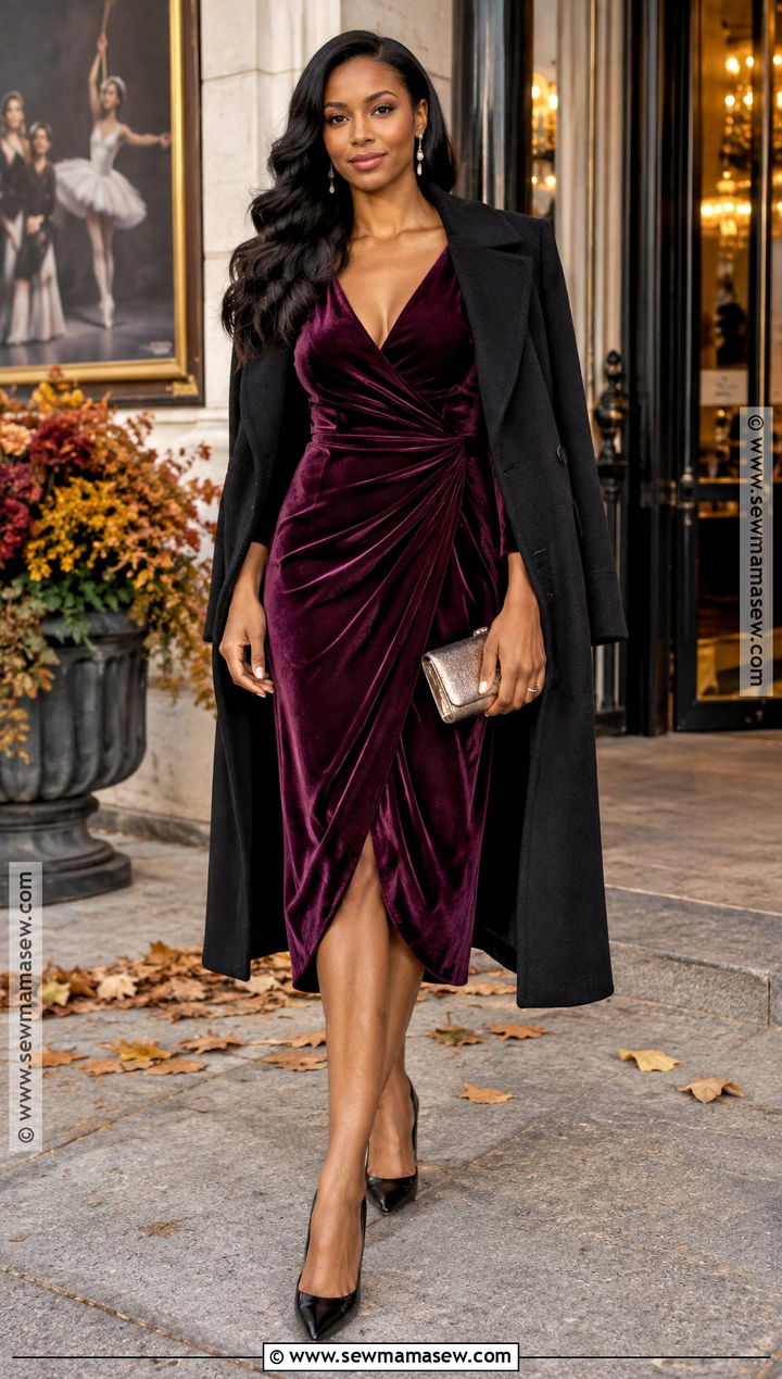 Velvet Wrap Dress Fall Date Night Outfit - 25 fall date night outfit ideas for black women