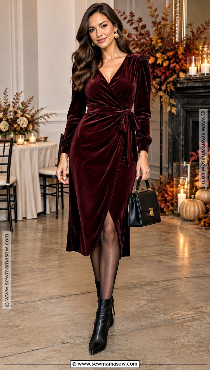 Velvet Wrap Dress Fall Party Outfit - 25 fall party outfit ideas