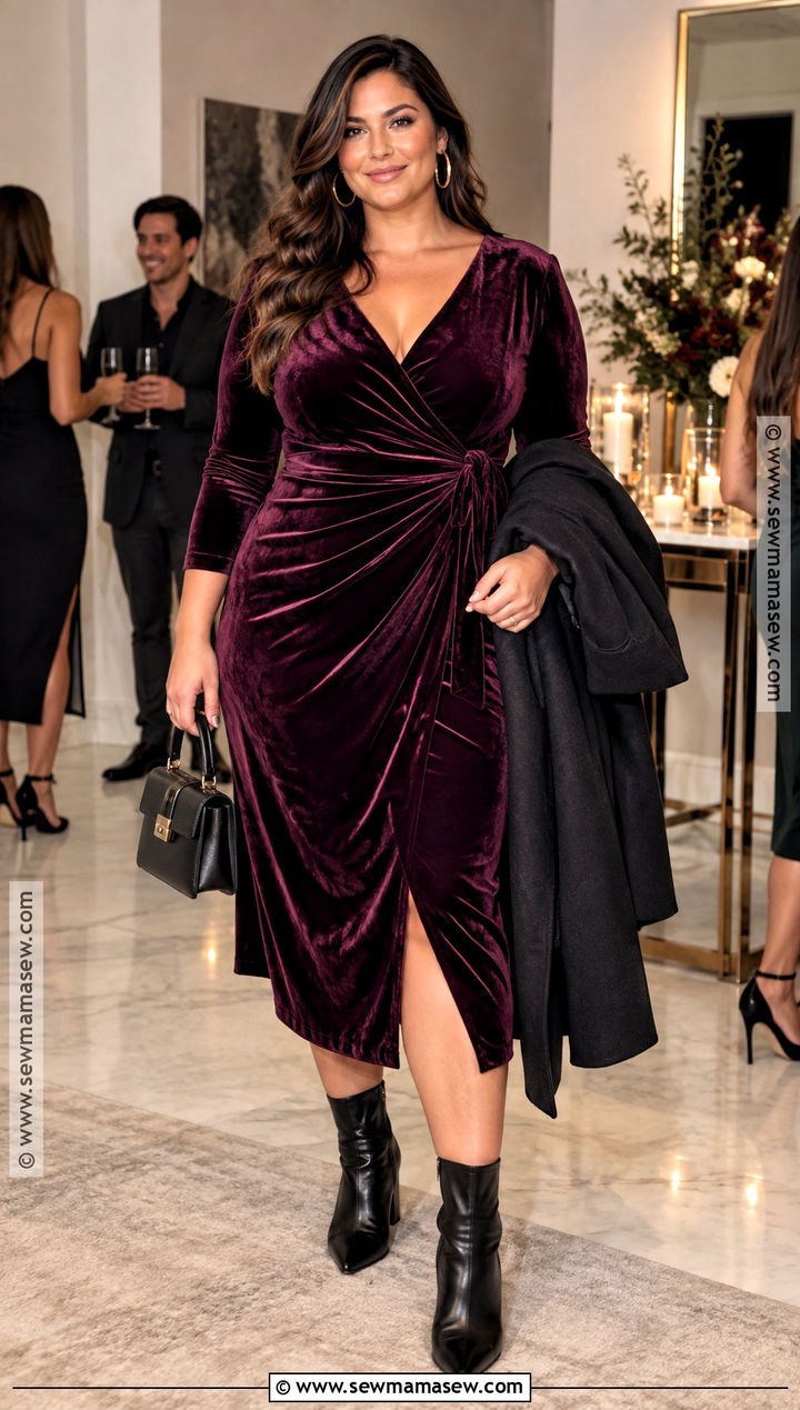Velvet Wrap Dress Fall Party Outfit - 15 fall party outfit ideas
