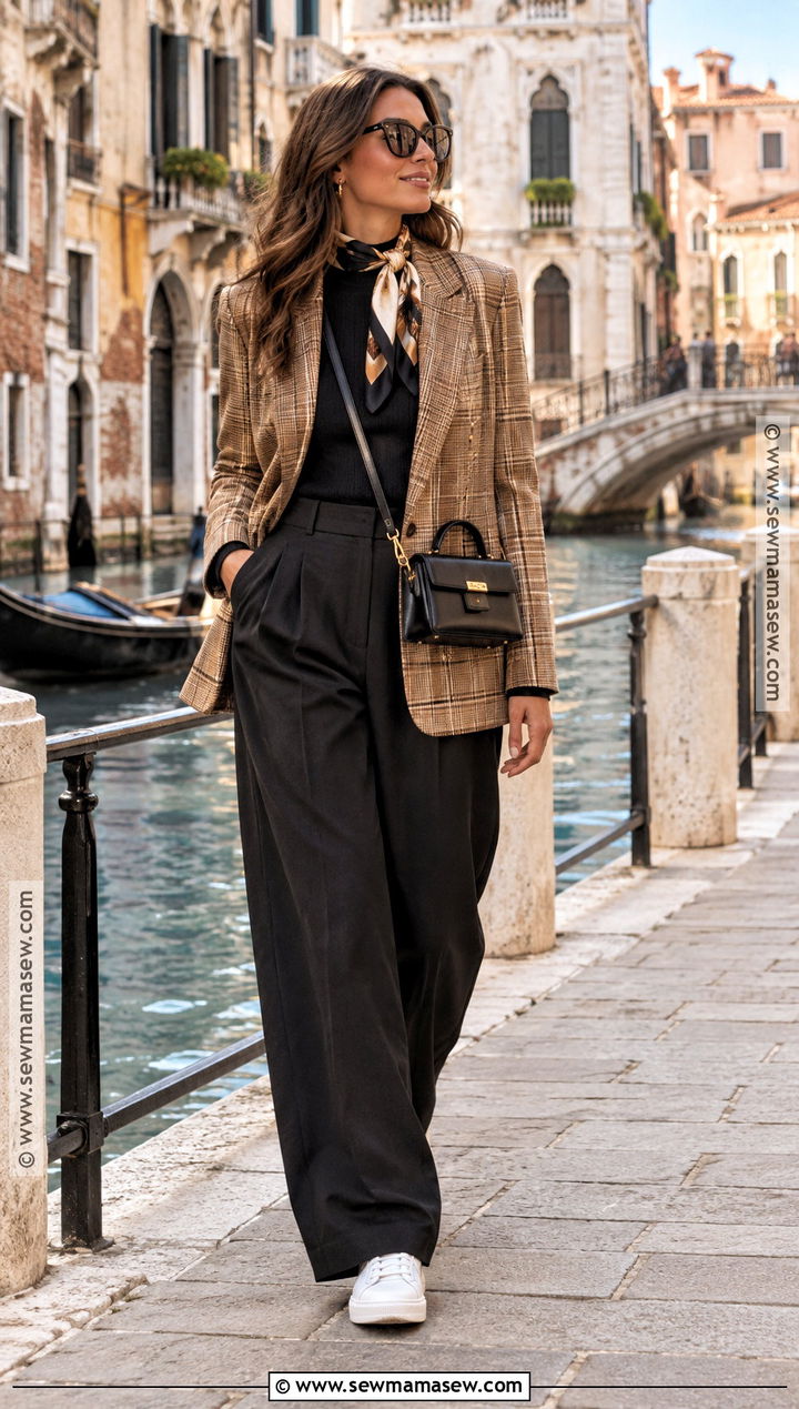 Venice Autumn Blazer And Wide Leg Trousers Outfit - 15 venice italy outfit autumn ideas